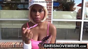 60fps sporty ebony tennis player msnovember get nude and sucking outside in public bj and loves flashing big natural titties and round butt while walking hd sheisnovember